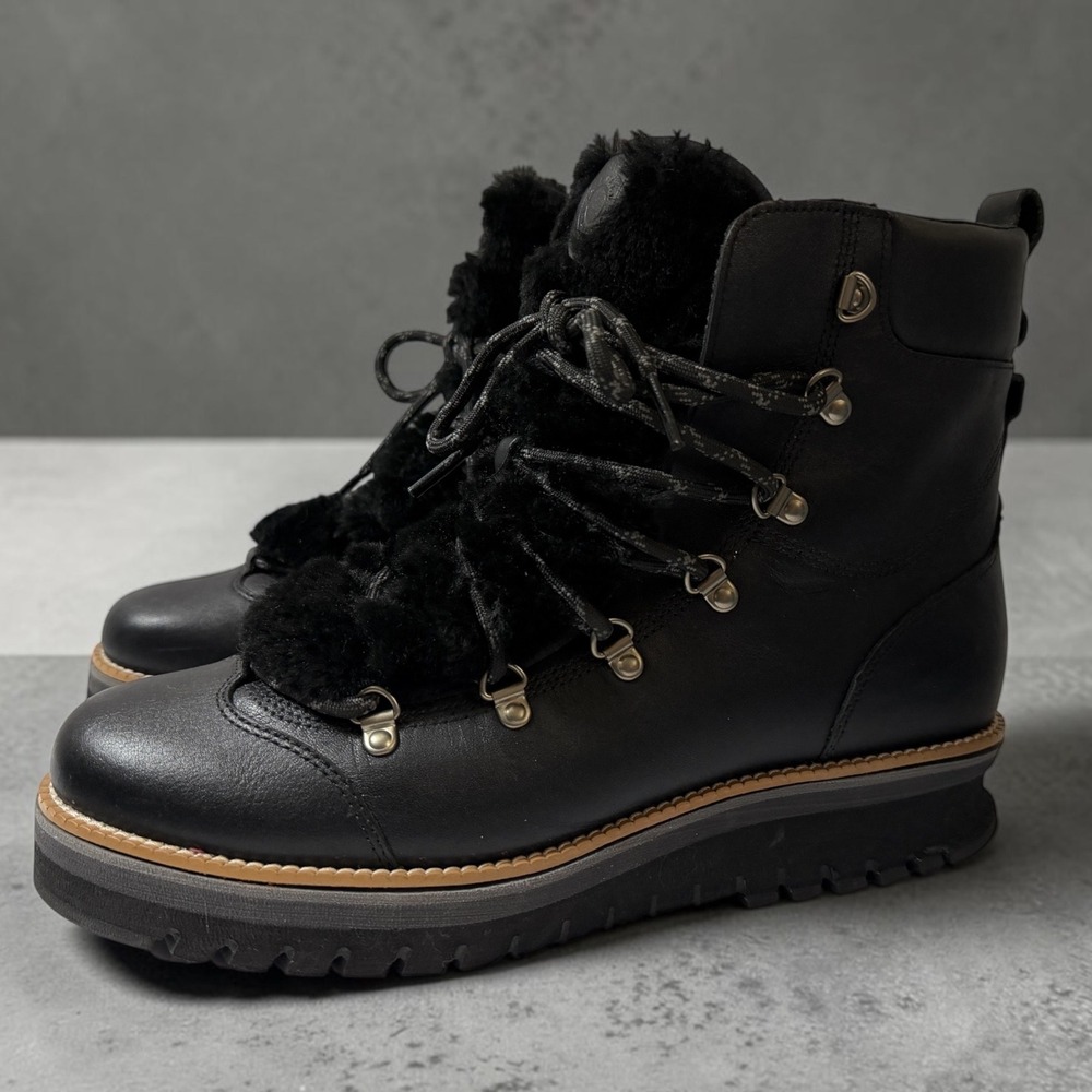 Cole Haan ZEROGRAND GrandExplor2 Black Leather Faux Fur Hiker Boots 10B